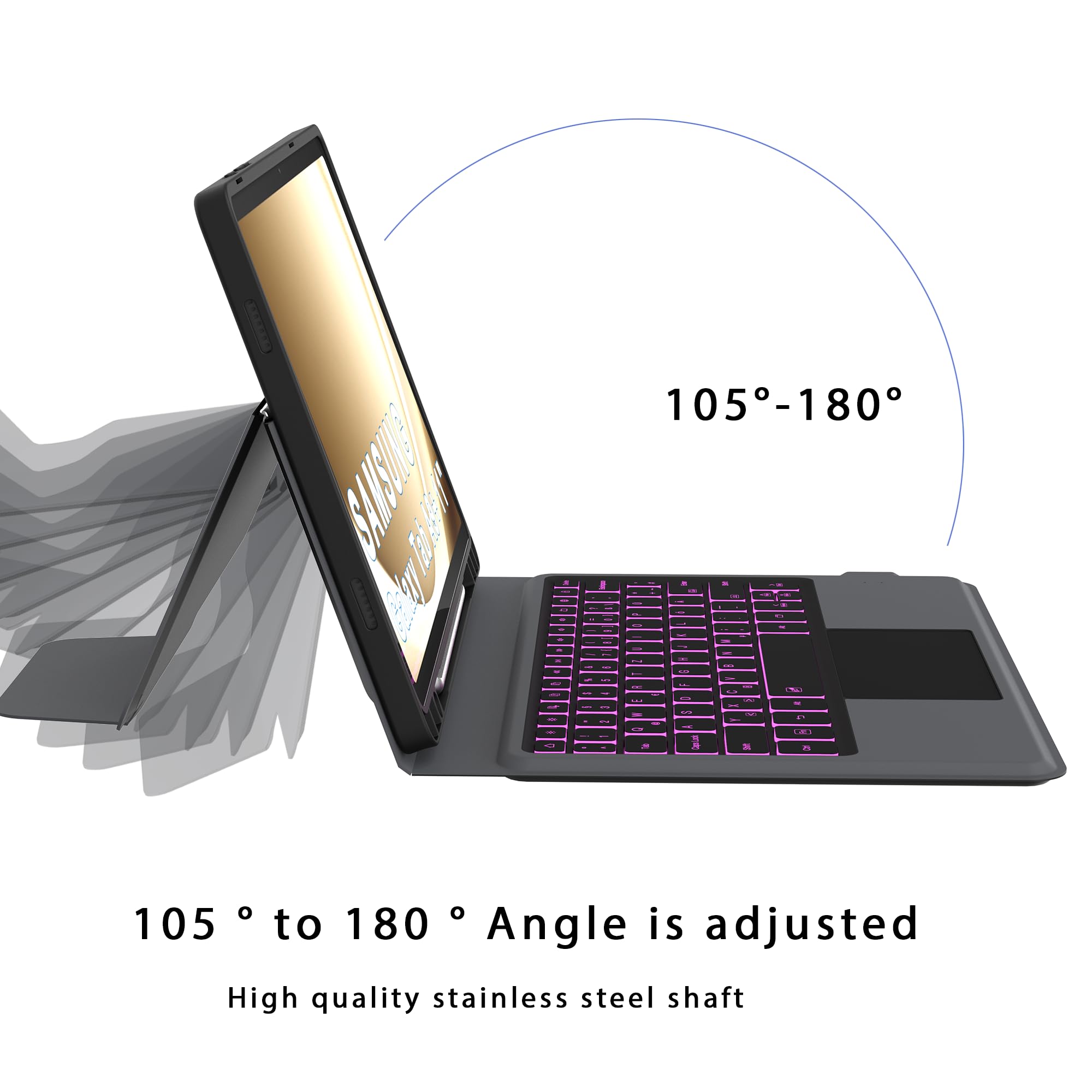 Tastiera QWERTZ per Samsung Galaxy Tab A9+ Plus da 11 pollici, con touchpad | Tastiera retroilluminata RGB a 7 colori, con trackpad, portapenne, rimovibile, magnetica, per studenti, viaggi