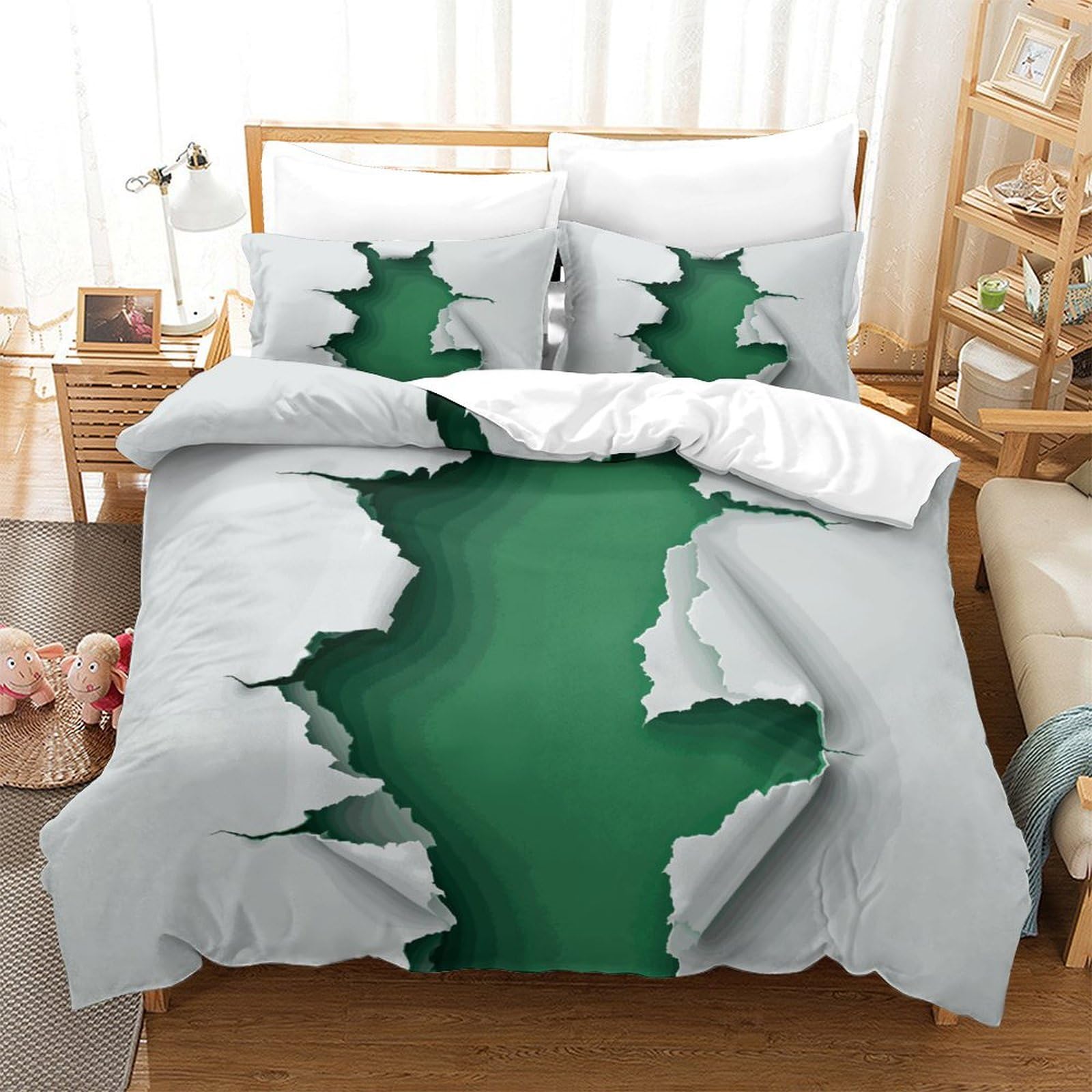 P1s9u7w5y Cracked Wall Torn Design 3D Printed Duvet Cover Set 3Pcs Microfiber Bedroom Decor Bedding Set King（220X240cm）