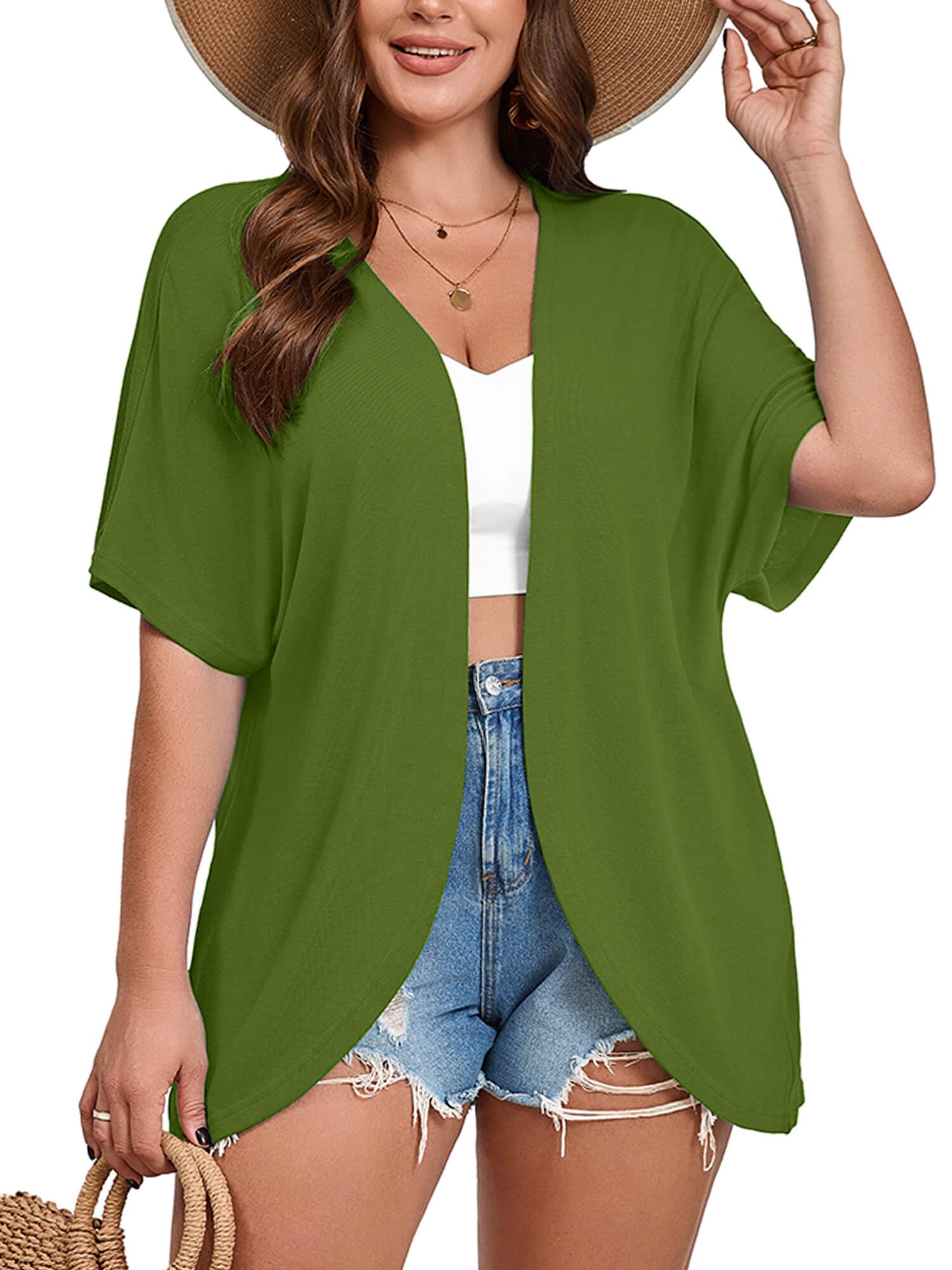 AusLook Plus Size Short Sleeve Summer Cardigan for Women Lightweight 1X-5X