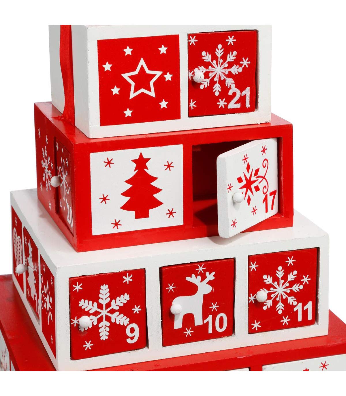 Weihnachtsdeko - wiederverwendbarer Adventskalender aus Holz - Form: Geschenke-Pyramide