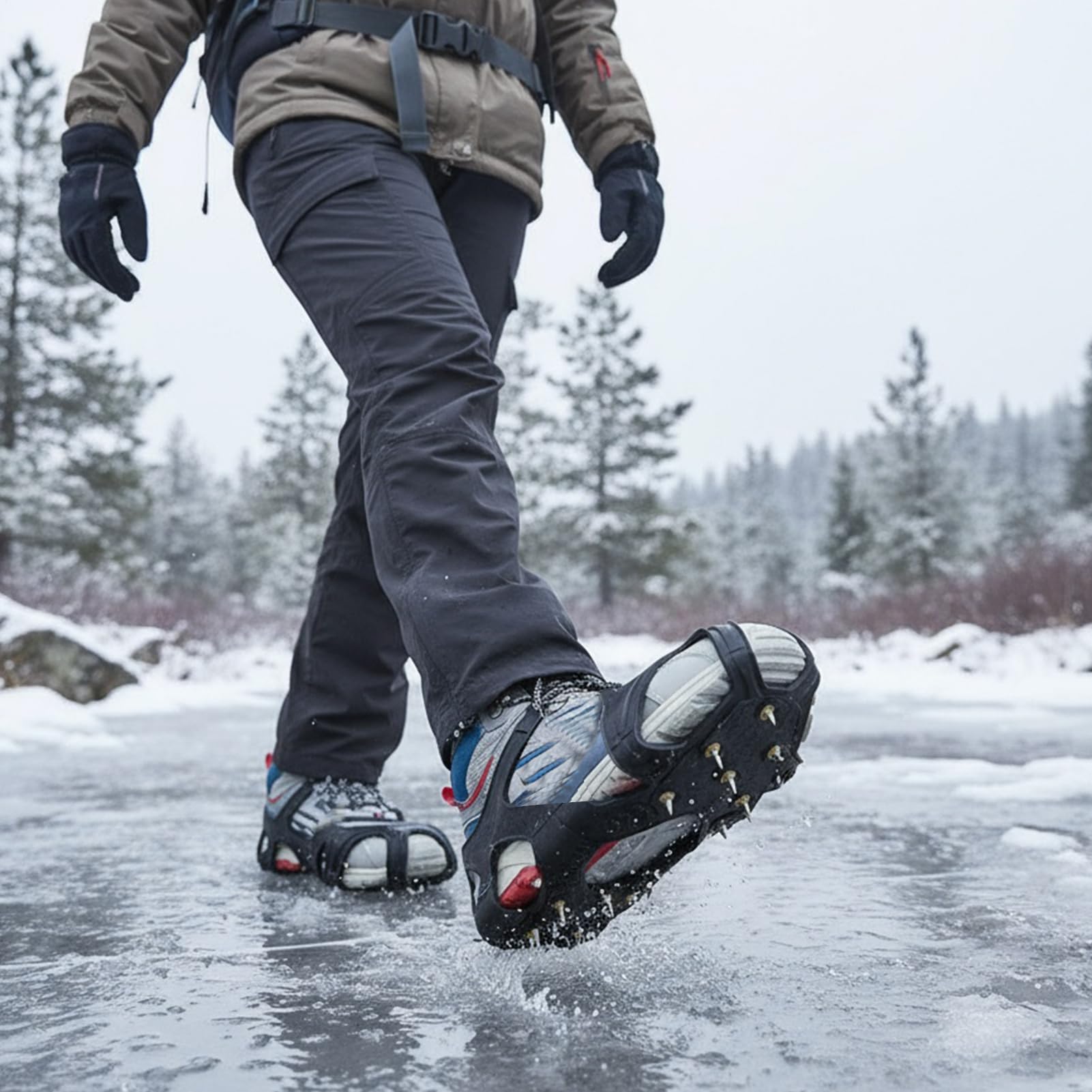 Ice Cleats Traction Snow Shoe Grips, antypoślizgowe buty kolce kolce dla mężczyzn i kobiet, turystyka, spacery, wędkarstwo, zima, wspinaczka, dachowanie, wspinaczka, góry, na zewnątrz