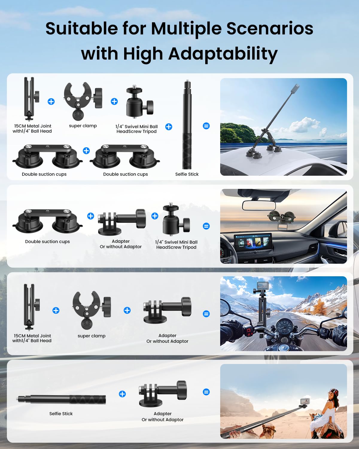 PGYTECH – Accessoires De Montage De Voiture à Ventouse Pour Caméra D'action Insta 360 X5 X4 X3 / ONE X2 / ONE RS / R / ONE X Pour GoPro