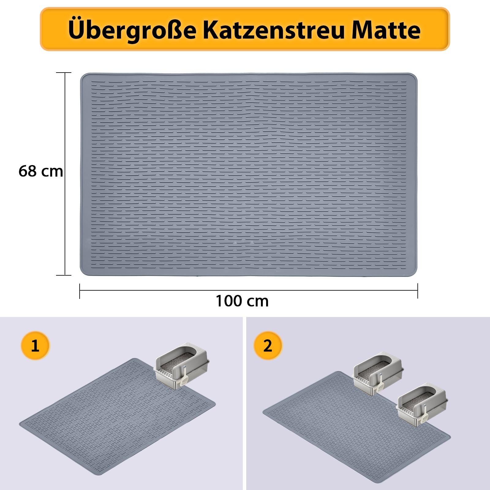 Mata do kuwety, XXL (100 x 68 cm), silikonowa mata do żwirek dla kotów, wodoszczelna i antypoślizgowa, łatwa do czyszczenia, kompatybilna z różnymi kuwetami