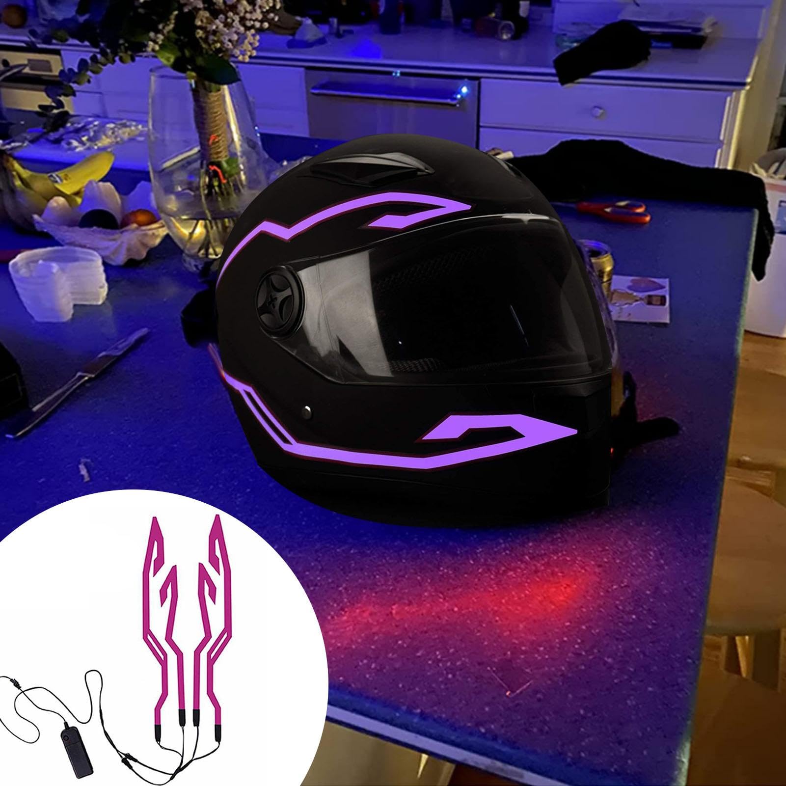 Casque Light, 3 Modes Imperméable EL Moto Casque De Cyclisme Signal Flash, Batterie Autocollant Bande Lumières Kit De Décoration Pour La Conduite De Nuit En Toute Sécurité - 4 Pièces (Color