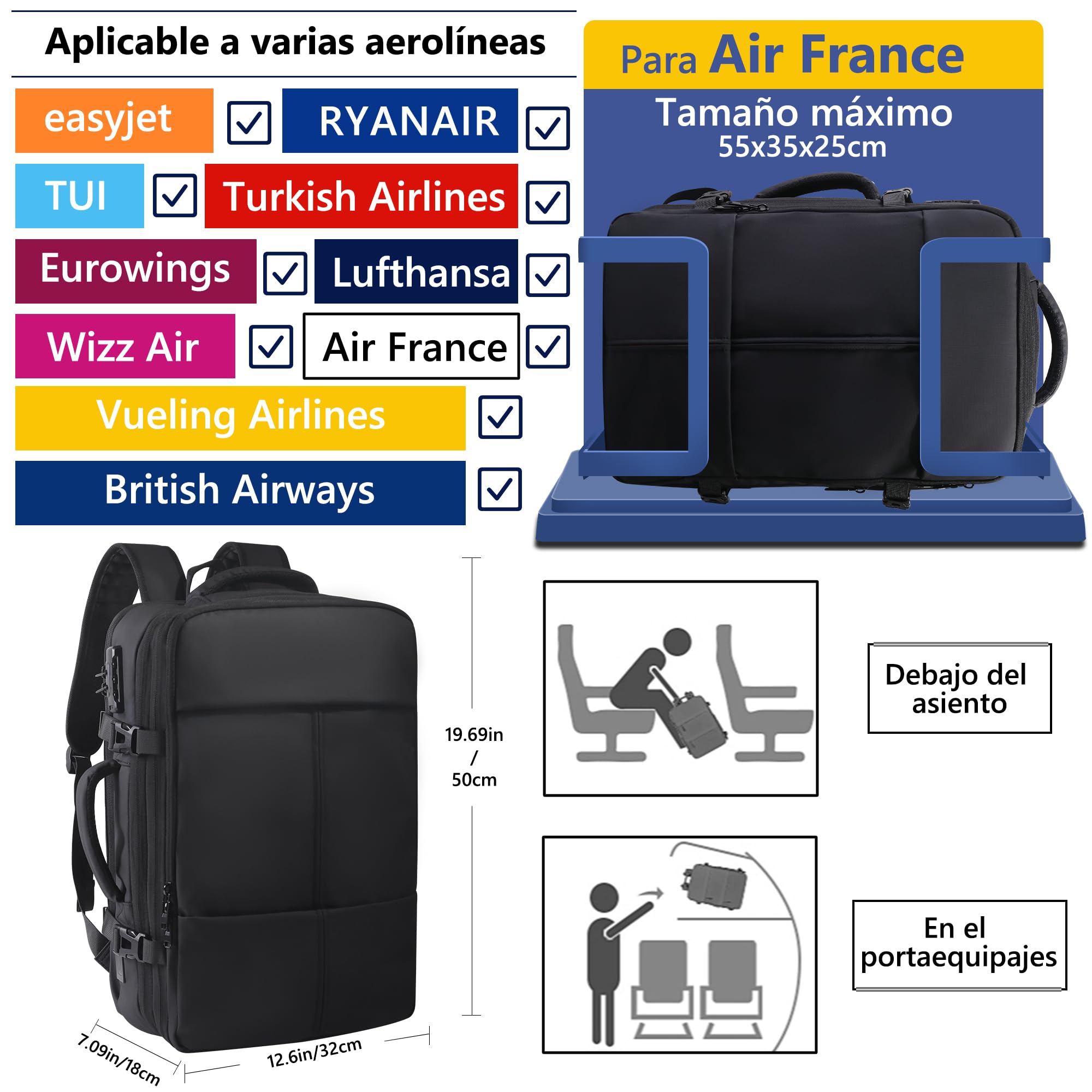 EASYSPEED Mochila de Viaje para Cabina de Avión 80L, Mochila al Vacío con Sistema de Compresión de Aire, Expandible, Resistente al Agua, Aprobada por TSA, para Embarque, Viajes, Senderismo y Acampada
