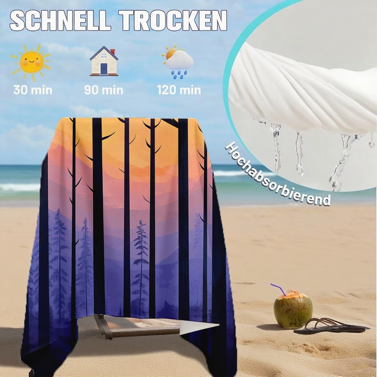 Serviette de Plage XXL 80x160 cm,Arbre Serviette Plage Microfibre avec Séchage Rapide, Anti-Sable, Absorbante Fonction Design pour Vacances Piscine Pique-Nique Voyages Yoga, Cadeau Femme Q-773