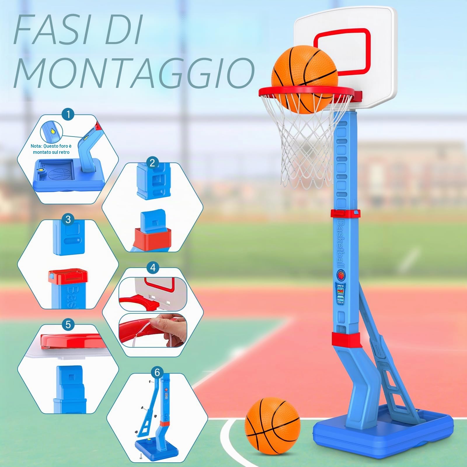 Canestro Basket Bambini, Altezza Regolabile 70-138 CM Con Supporto Mini Canestro Basket Da Camera Per Giochi Per Bambini Dai 3 Agli 8 Anni-Blu
