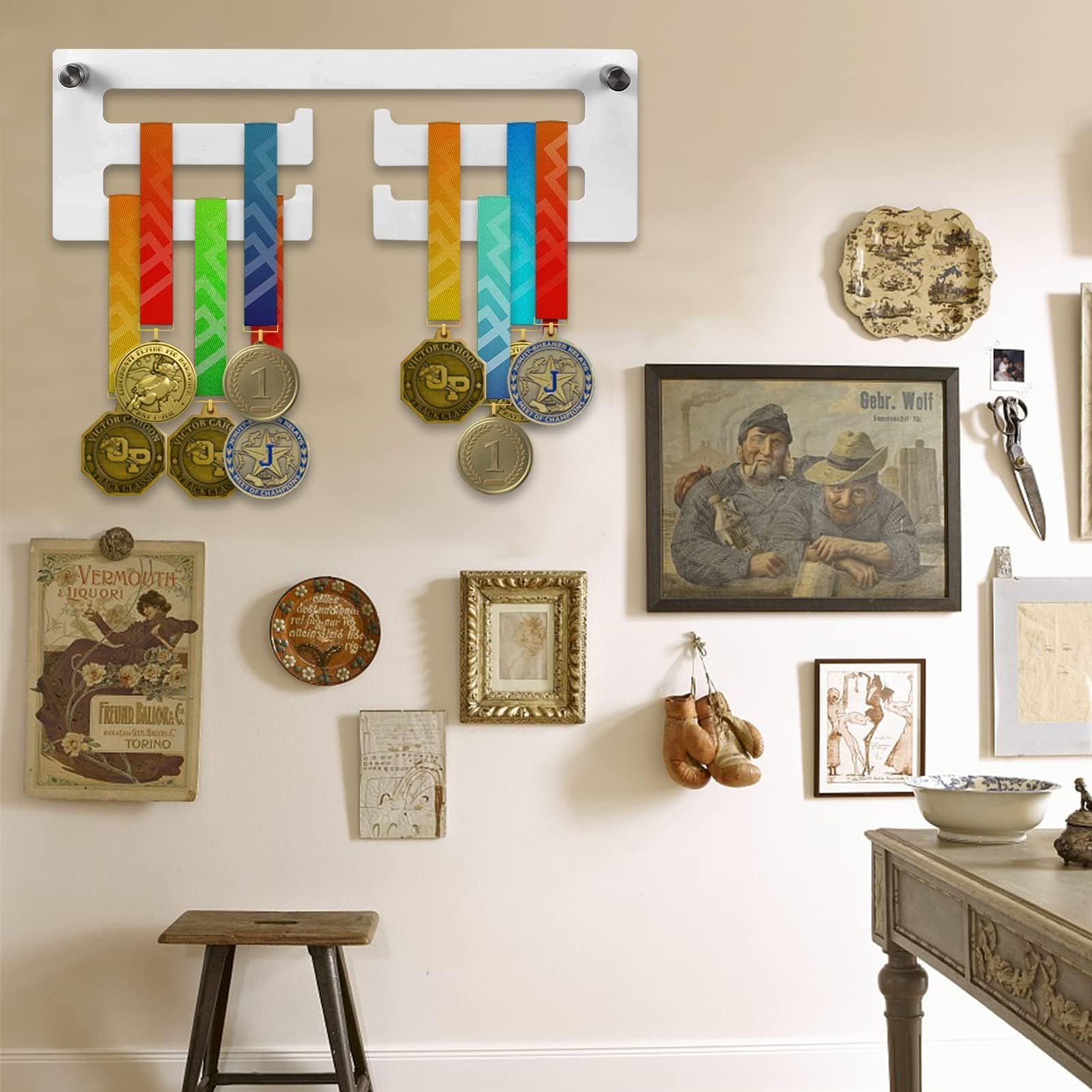 HERCHR Porta medaglie da Parete Acrilico, Nastri da Parete Ginnastica corridori espositore per medaglie con Gancio 30 cm per l'arredamento dell'home Office