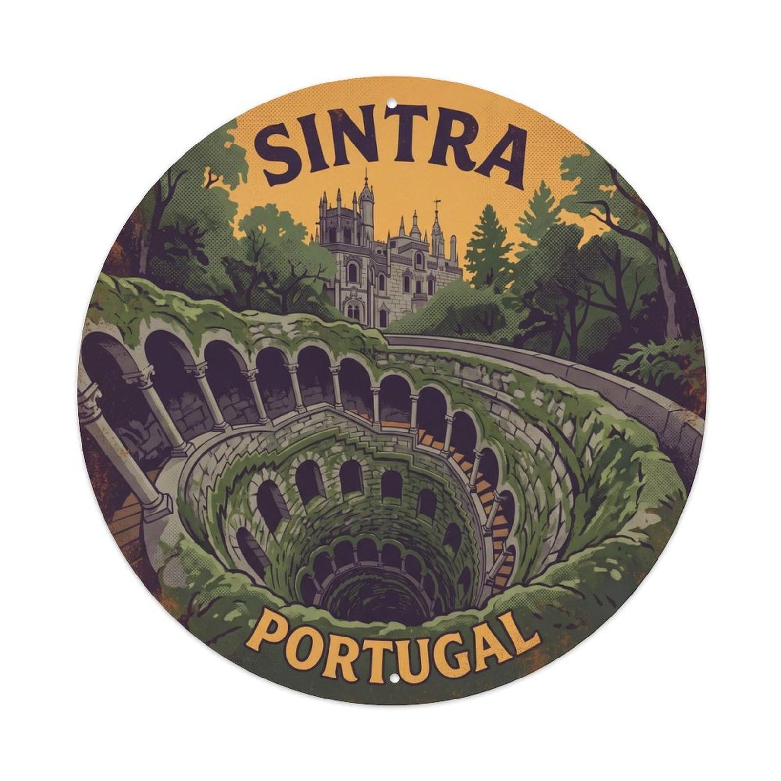 Olhnbad Style Portugal Sintra Quinta Regaleira Portuguese Heritage Metal Tin Sign