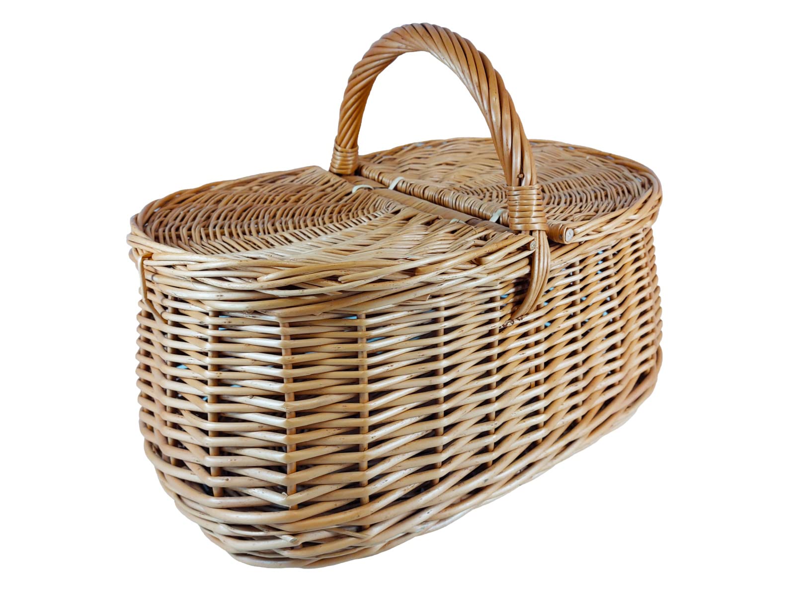 Panier en Osier pour Pique-Nique/Camping - Panier à provisions - pour Fruits - légumes ou Champignons - avec Double Couvercle/Panier à provisions/tressé à la Main 44 x 27 H 23/36 cm