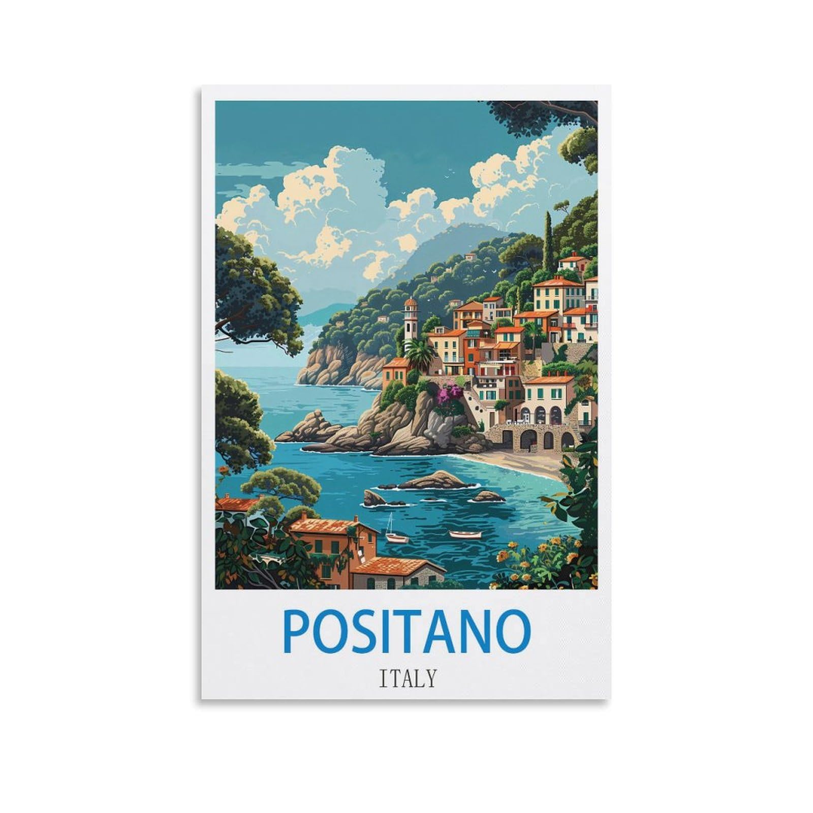 Xllyxygjq Unframe-Style Positano Italy Vintage Travel Posters 12X18inch(30X45cm) Canvas Wall Art Poster Print Artwork Painting Picture For Home Decoration Living Room Office Bedroom