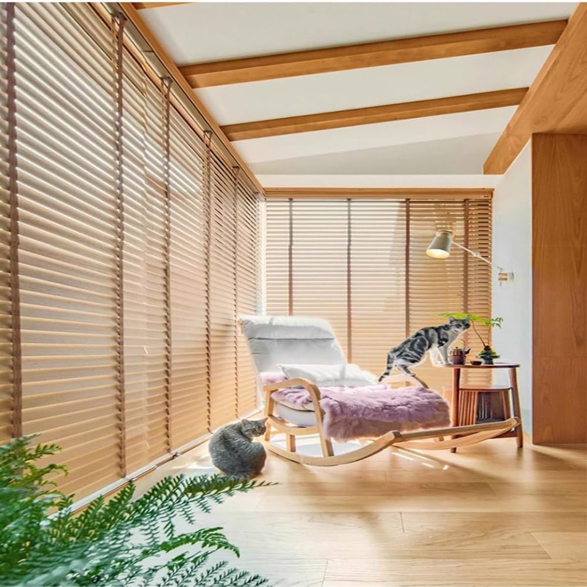 Listelli Da 5 Cm Tende Veneziana In Legno 30cm 45cm 60cm 75cm 90cm 100cm 105cm 120cm 135cm 150cm 160cm Persiane Oscuranti Privacy Oscuranti Isolamento Termico(Beige)
