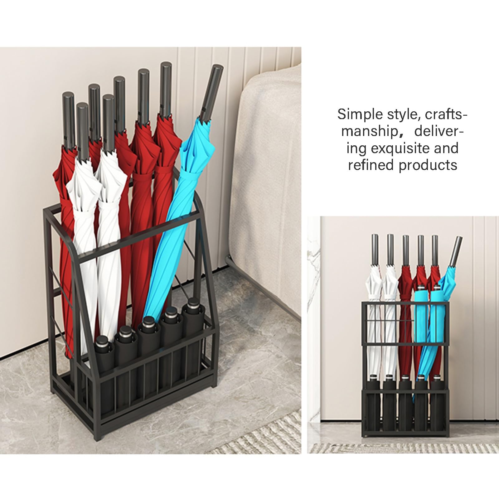 Portaombrelli in Metallo a Doppio Strato con Ampia capacità, Adatto per ingressi: Un Design d'interni Elegante, Ideale per Hotel e Locali Commerciali, Misura 20x20x50 cm (8x8x20 Pollici).