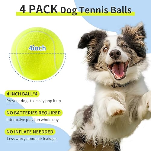 Miniatura 5 de Susu & Wuwu Pelotas de tenis gigantes grandes para perros, 4 pulgadas grandes, paquete de 4 para jugar al aire libre y regalos de cumpleaños de