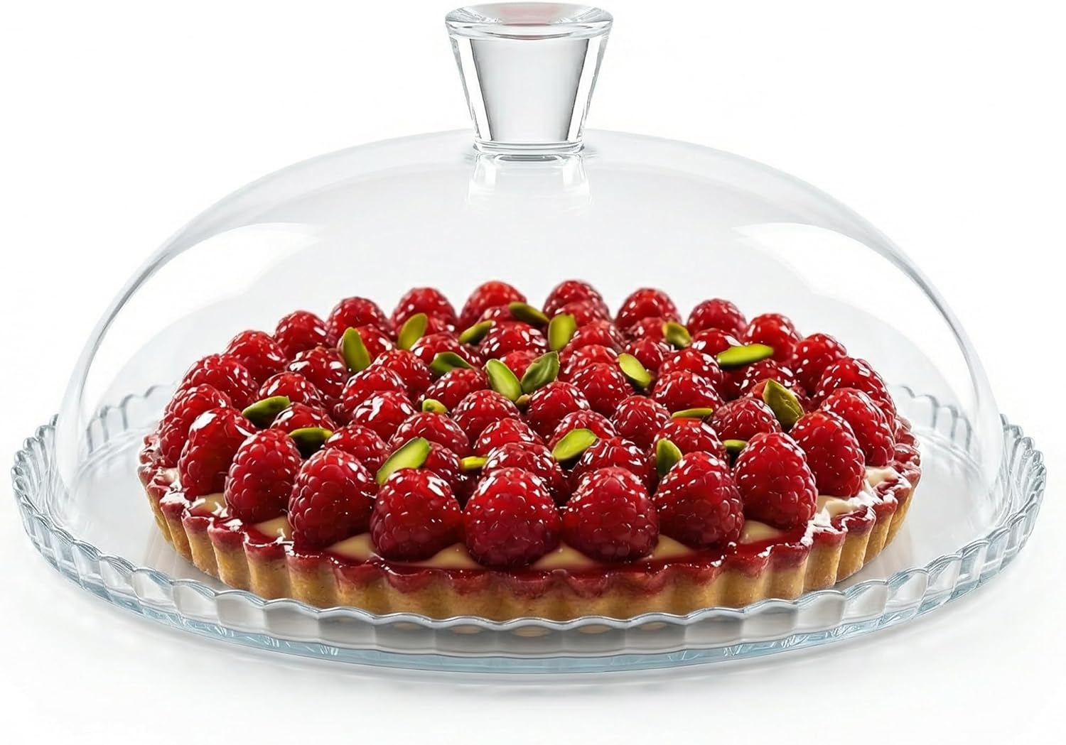 Glass Cake Plate with Dome, Clear Glass Cake Plate, Multifunctional Serving Plate, Elegant Dessert Display for Cakes, Cupcakes, Fruits & Parties (Cake Plate = (Ø:12.7'', H: 5.7''))