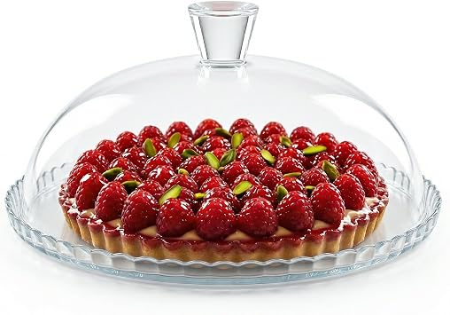 Glass Cake Plate with Dome, Clear Glass Cake Plate, Multifunctional Serving Plate, Elegant Dessert Display for Cakes, Cupcakes, Fruits & Parties Cake Plate = 12.7, H 5.7