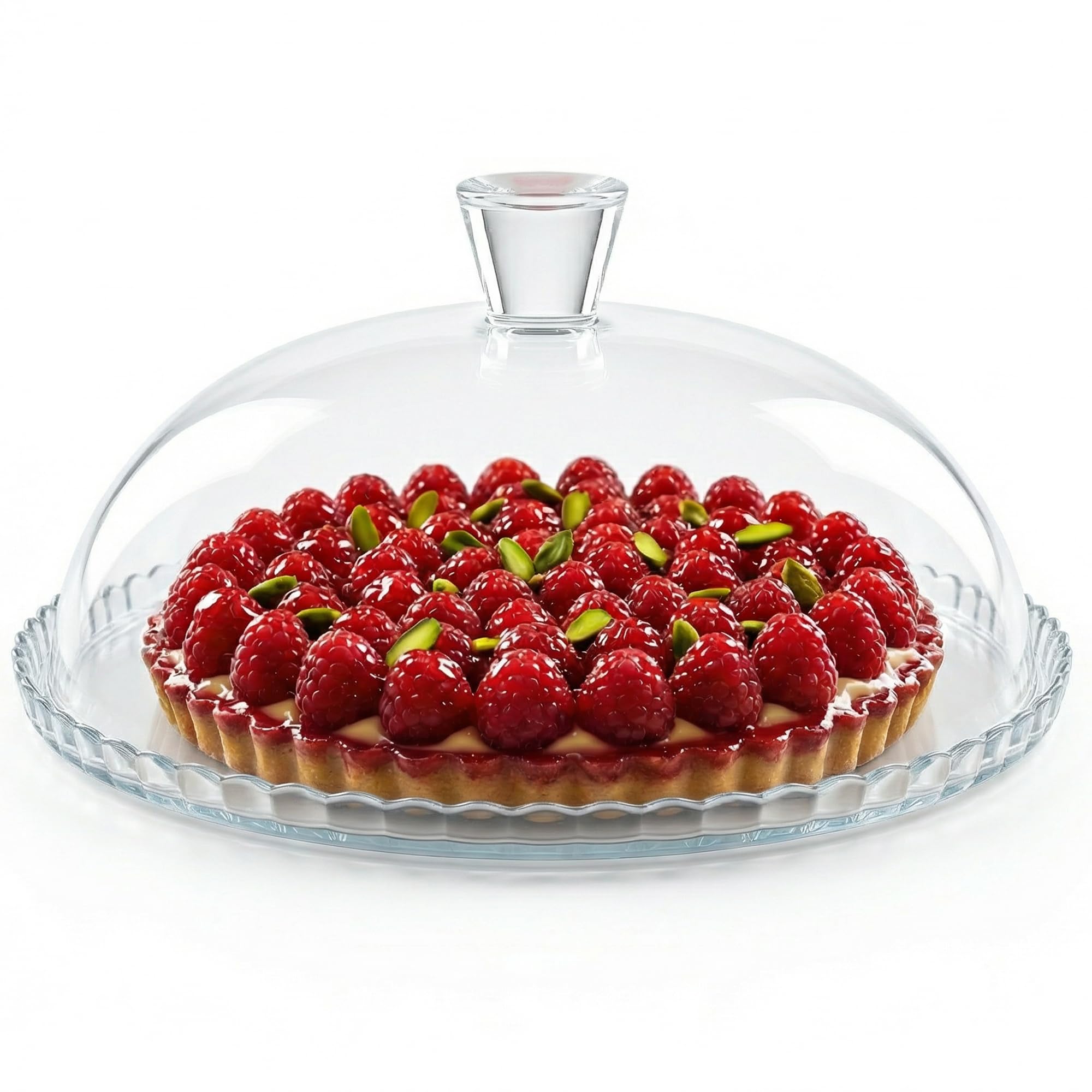 Présentoir à Gâteau en Verre avec Cloche, Transparent, 32,2 cm, Support à Dessert pour Gâteaux, Cupcakes, Fruits et Pâtisseries