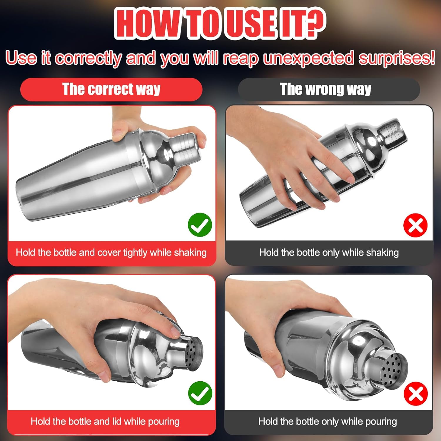 Nitial 6 Pcs Bar Cocktail Shaker Professional Stainless Steel Martini Drink Mixer with Built-in Strainer for Bartending No Leaks Boston Shaker for Bar Party Drink Mixing Tool(25 oz,Silver) - Image 7