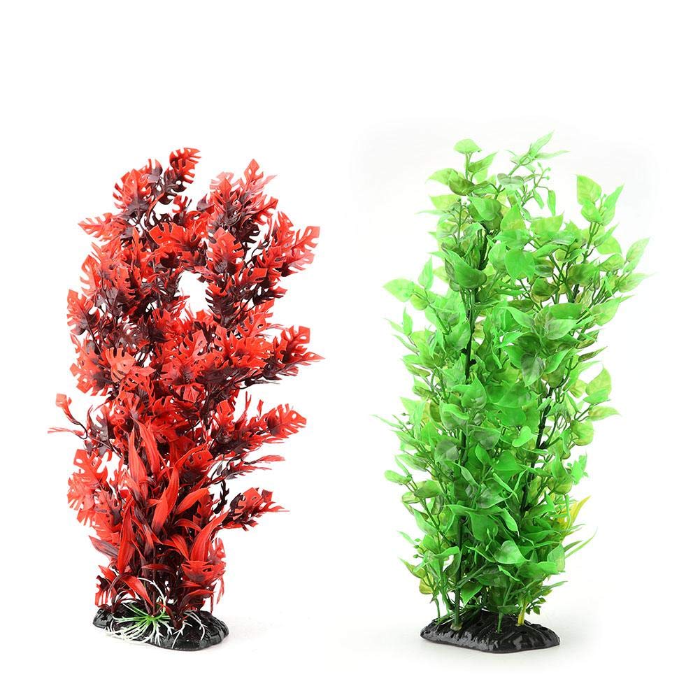 Plantes Aquatiques artificielles Plantes Aquatiques en Plastique Vives Aquarium Jardin Décorations de terrains de Poissons Plante de Simulation sous-Marine avec élargissement de la Base(Rouge)