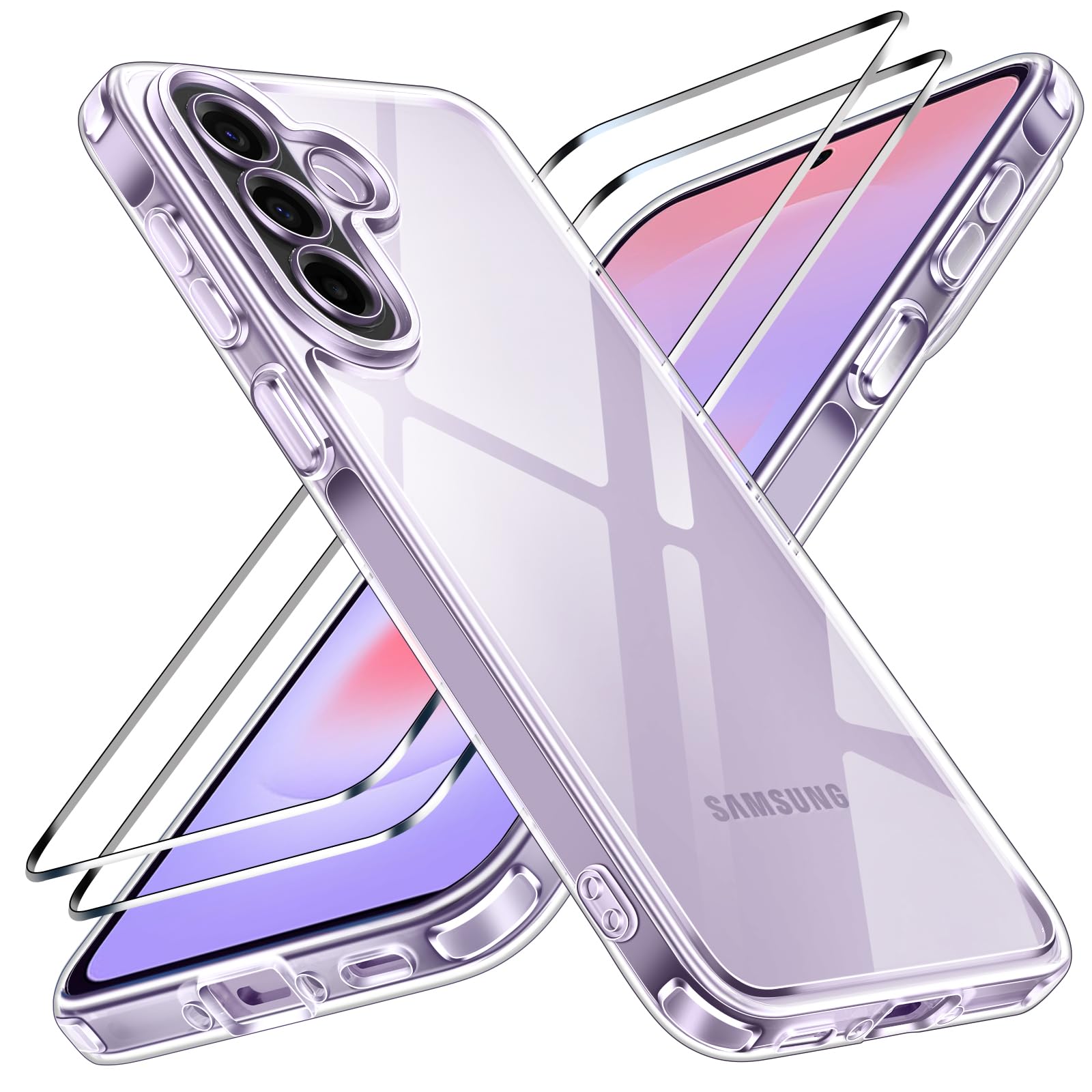 ivoler Nie Vergilbung HD Klar Hülle für Samsung Galaxy A17 4G / A17 5G, mit 2 Stück Panzer Schutz Glas, Militärischer Stoßfest Kratzfest Transparent Schutzhülle Dünn Durchsichtige Case - Schwarz