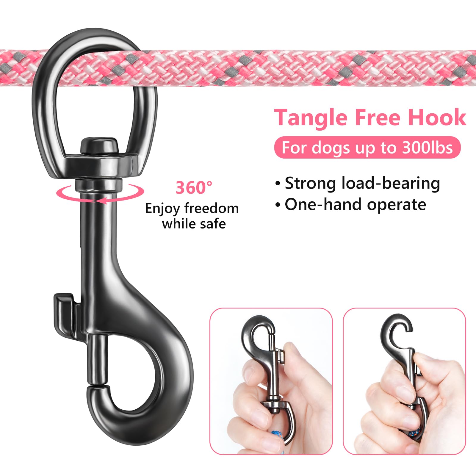 Tresbro Cuerda de cable de amarre para perros de hasta 300 libras, rosa, 75 pies