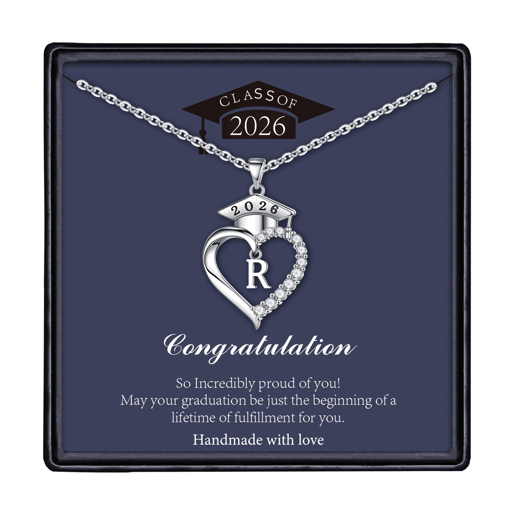 TINGN Regalos de graduación para ella 2024, collares con dije de corazón con inicial con gorra de graduación de clase 2024, regalos de graduación para ella 2024