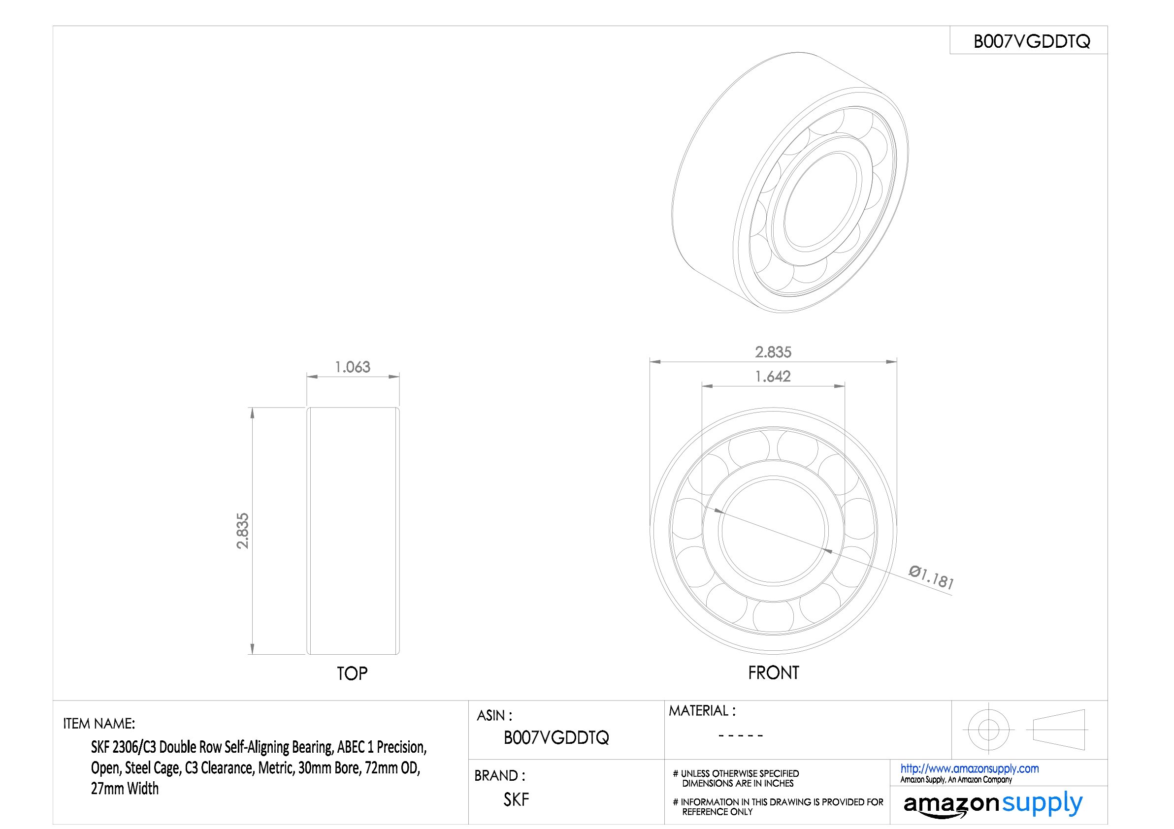 SKF 2306/C3 - Rodamiento de bolas autoalineante