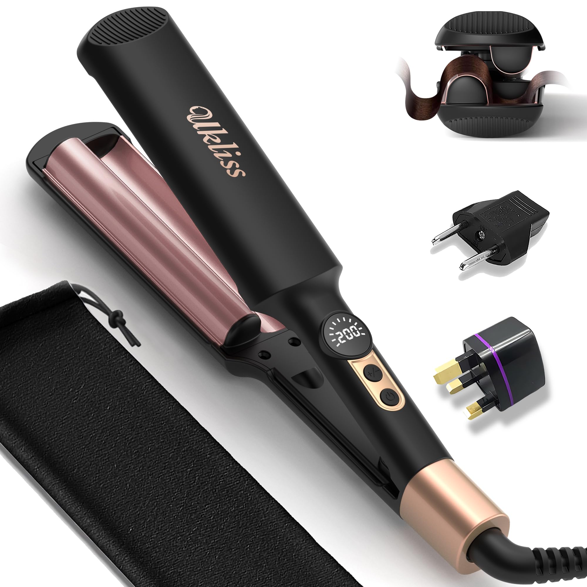 UKLISS Mini Hair Waver for Short Hair, Travel Deep Wave Curling Iron, Black