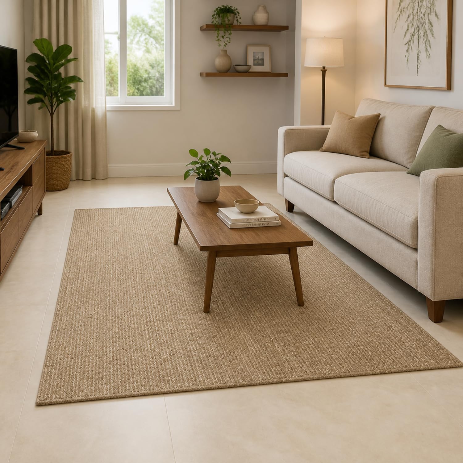 4x5 feet Natural Jute Carpet Low Pile Area Rug for Living Room, Handwoven Floor Mat, Durable Flat Weave for Bedroom, Hallway, Dining & Office – Rectangular Shape-image-30
