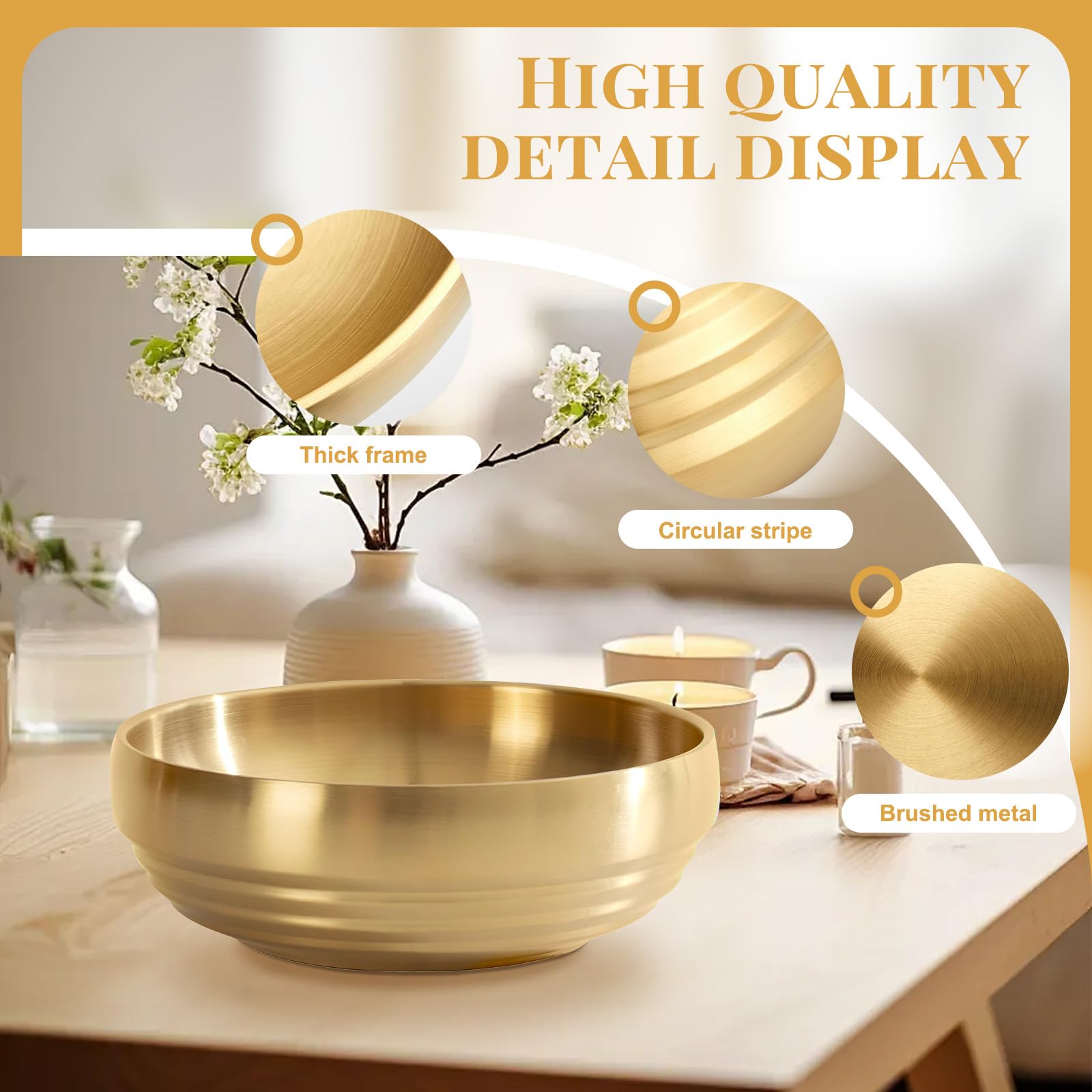 Paquete de 2 cuencos decorativos de acero inoxidable dorado, 7.2 pulgadas de metal para mesa de entrada, decoración del hogar, plato moderno para llaves para mesa de café, encimera de cocina, mesa