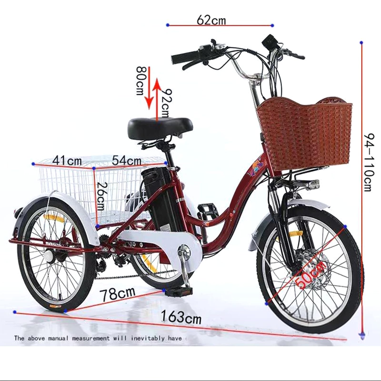 Triciclo elettrico per adulti, 20 pollici, 7 velocità, portata massima 150 kg, 3 modalità di guida, faro a LED e clacson, ideale per gli spostamenti quotidiani e per fare la spesa.