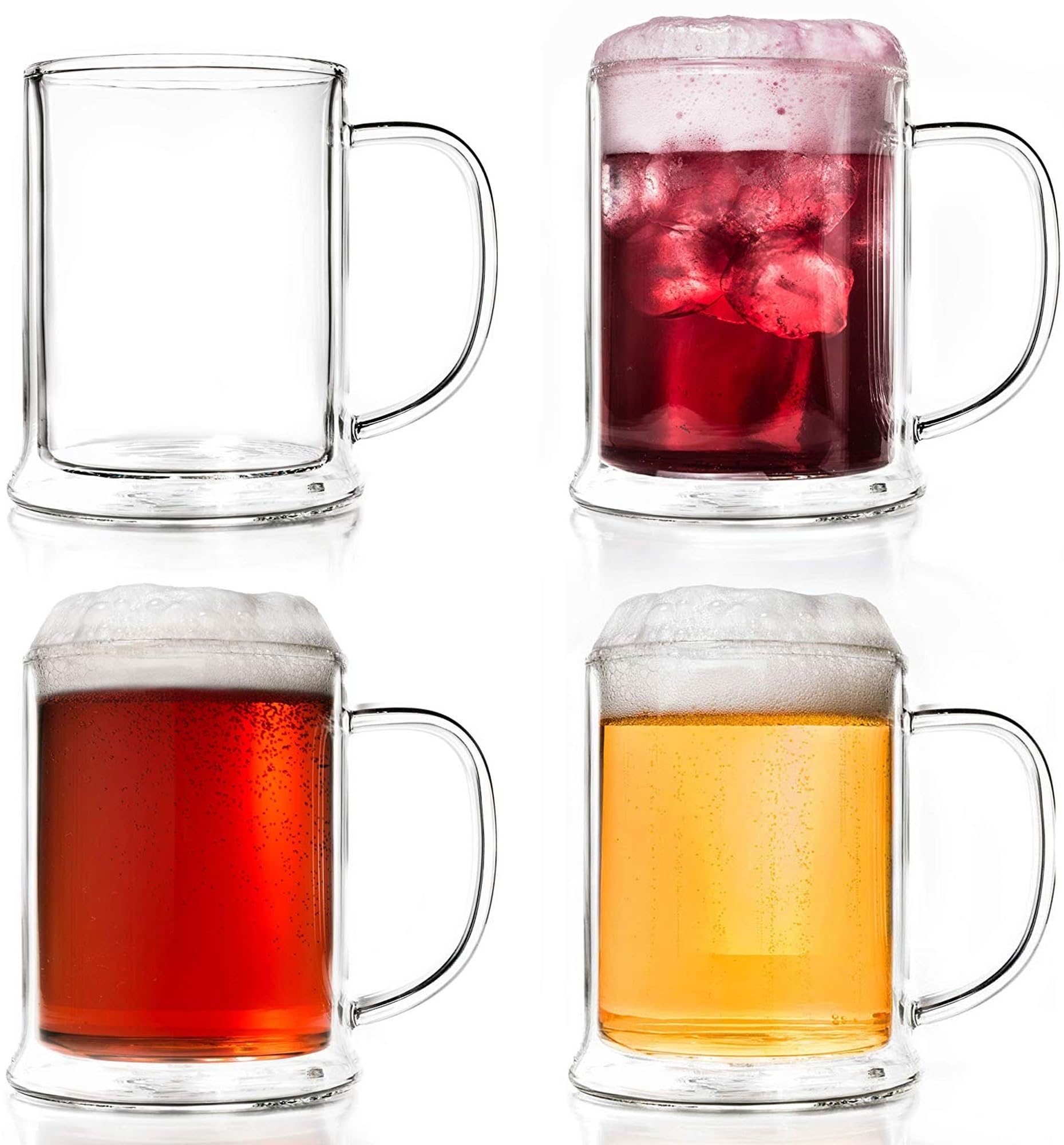 Creano "Beer Glass 500ml – Elegant Double-Walled Borosilicate Glass for Wheat Beer – Thermal Family Pack – Set of 4
