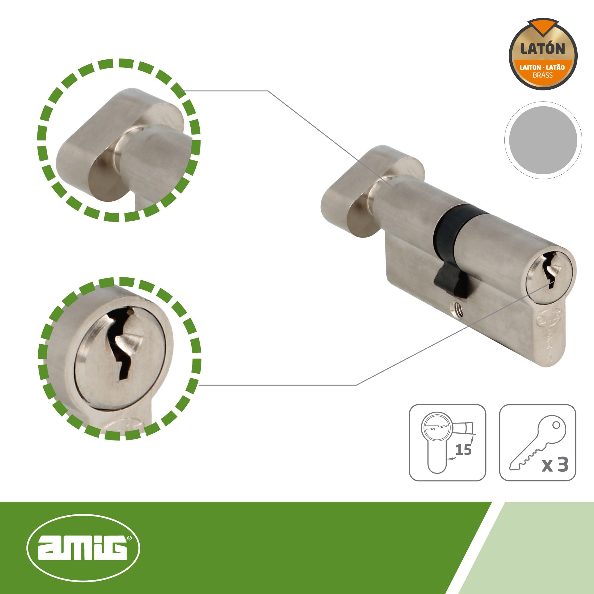 Amig - Veiligheidscilinder - Deurslot - Lange nok - Boorbeveiliging - Inclusief 5 sleutels - Zilver - Afmetingen: 70 (30-40 mm