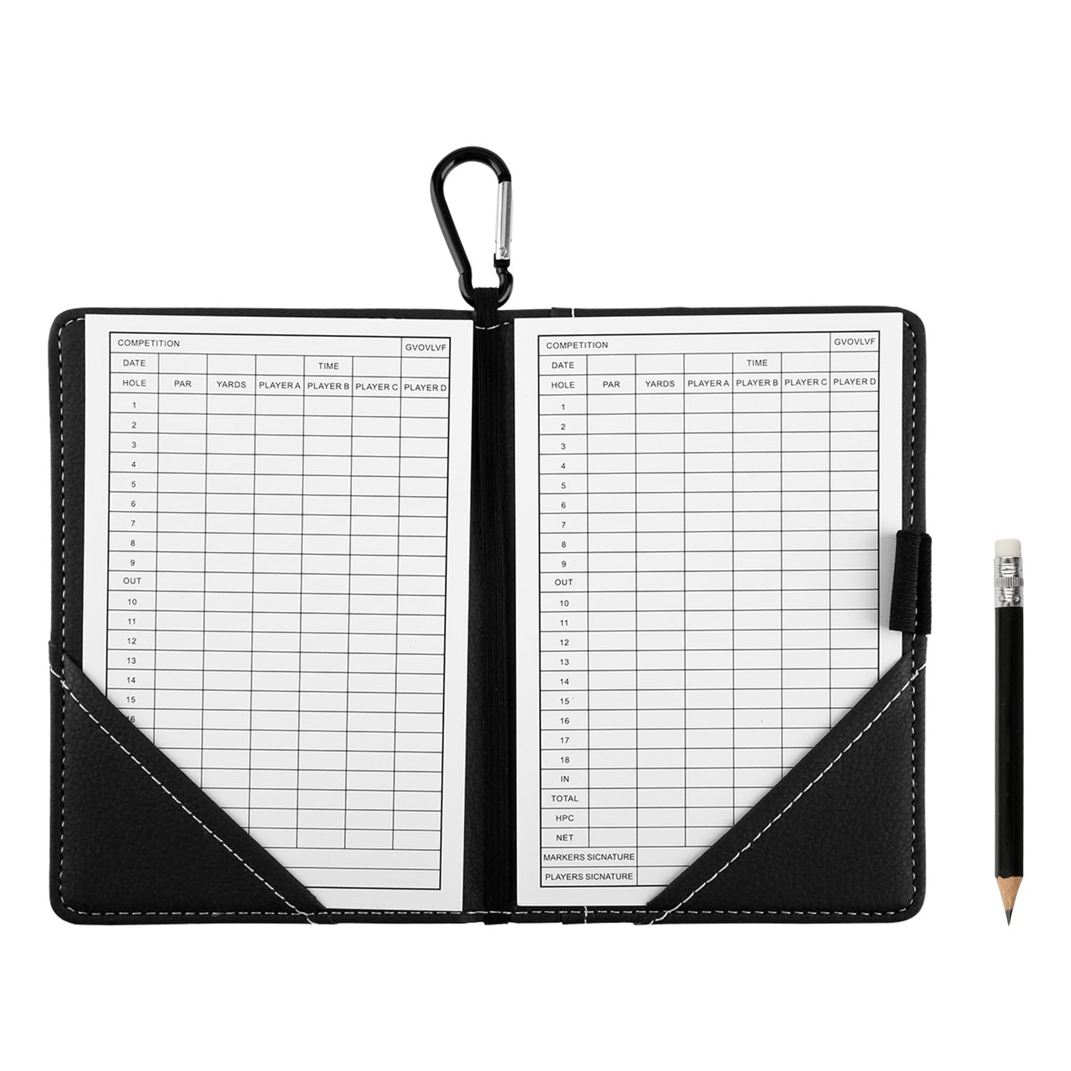 wellrun Leather Golf Scorecard Holder Set,Waterproof PU Leather Card Case with Carabiner Scorecards & Pencil,Portable Compact Foldable Design for Men Women,Golf Accessories for Scoring