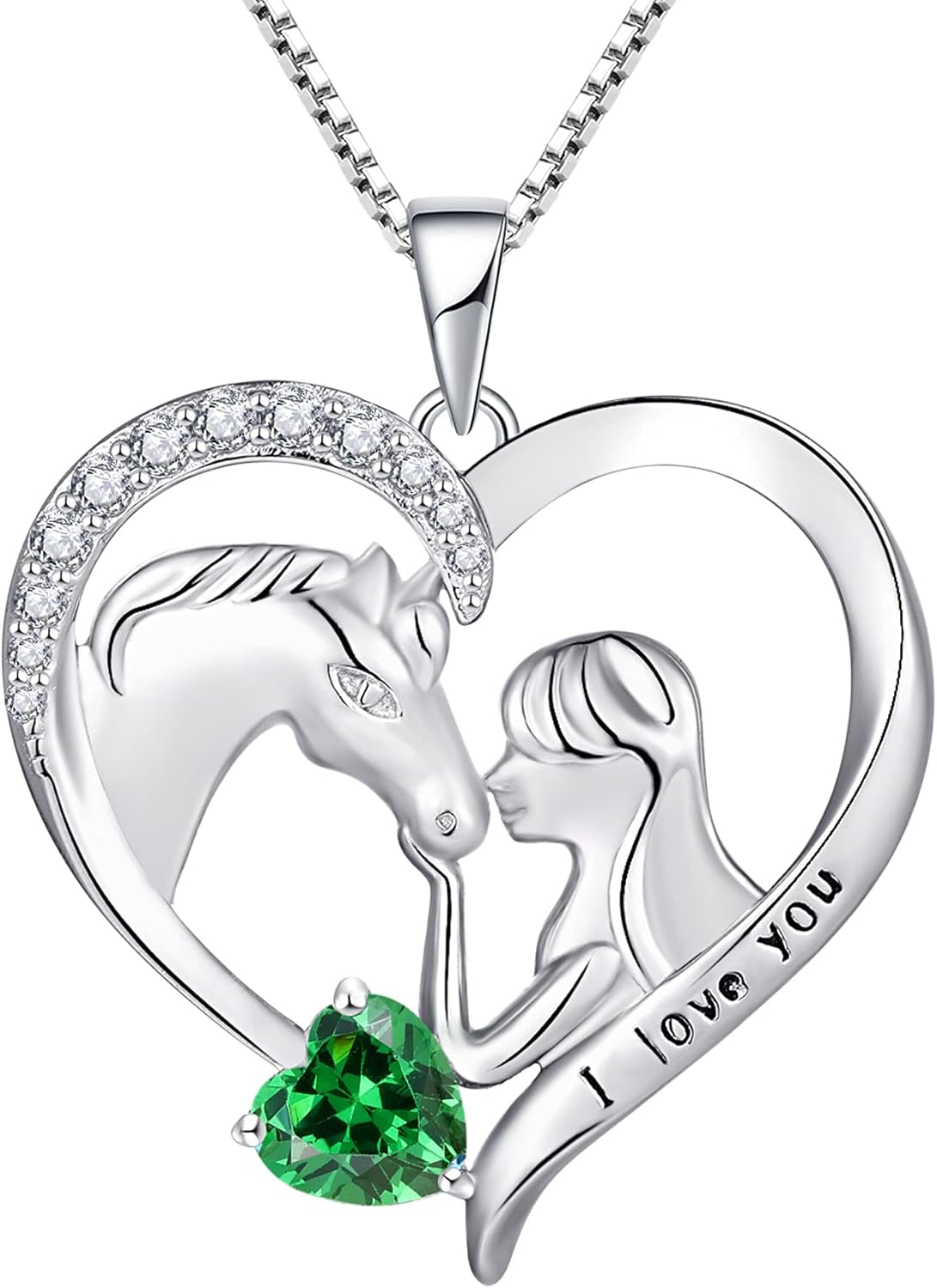 YL Collar con colgante de caballo para mujer, plata de ley 925, colgante de corazón, chapado en oro blanco de 18 quilates