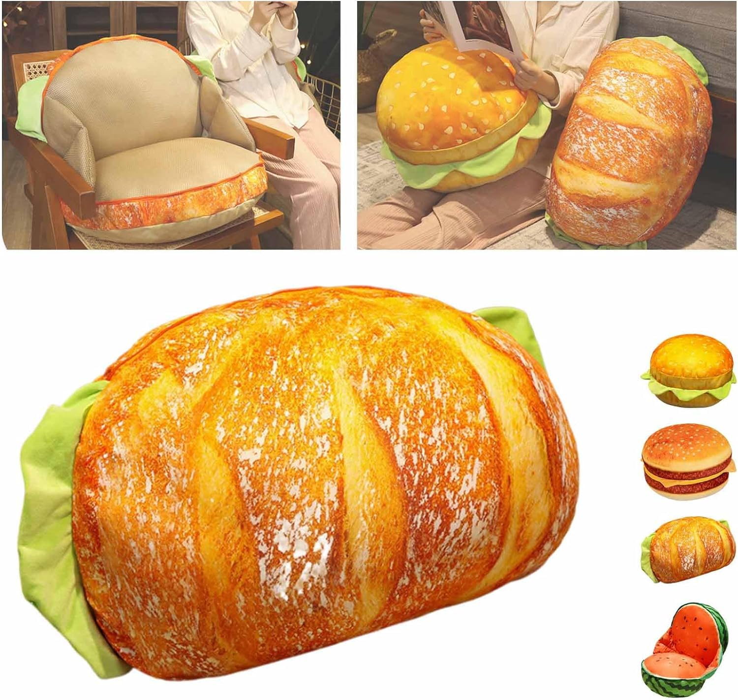 MIGEDY Hamburger Pillow Cheeseburger Pillow That Opens, Sofa Home Seat Cushion,Non-slip cushion,Cute Home Seat Cushion Sofa (Color : Bread)