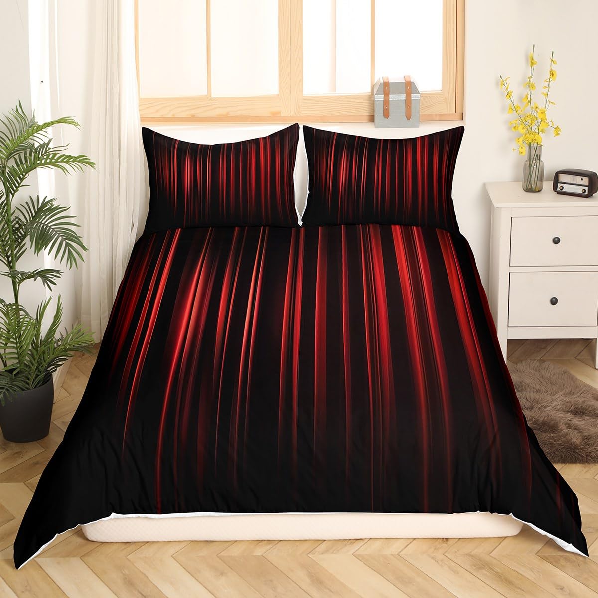 Manfei Red and Black Duvet Cover Set Single Size, Geometric Abstract Ombre Comforter Cover - Image 3
