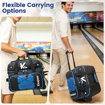 2-Ball Bowling Bag with Wheel,Large Storage Pocket