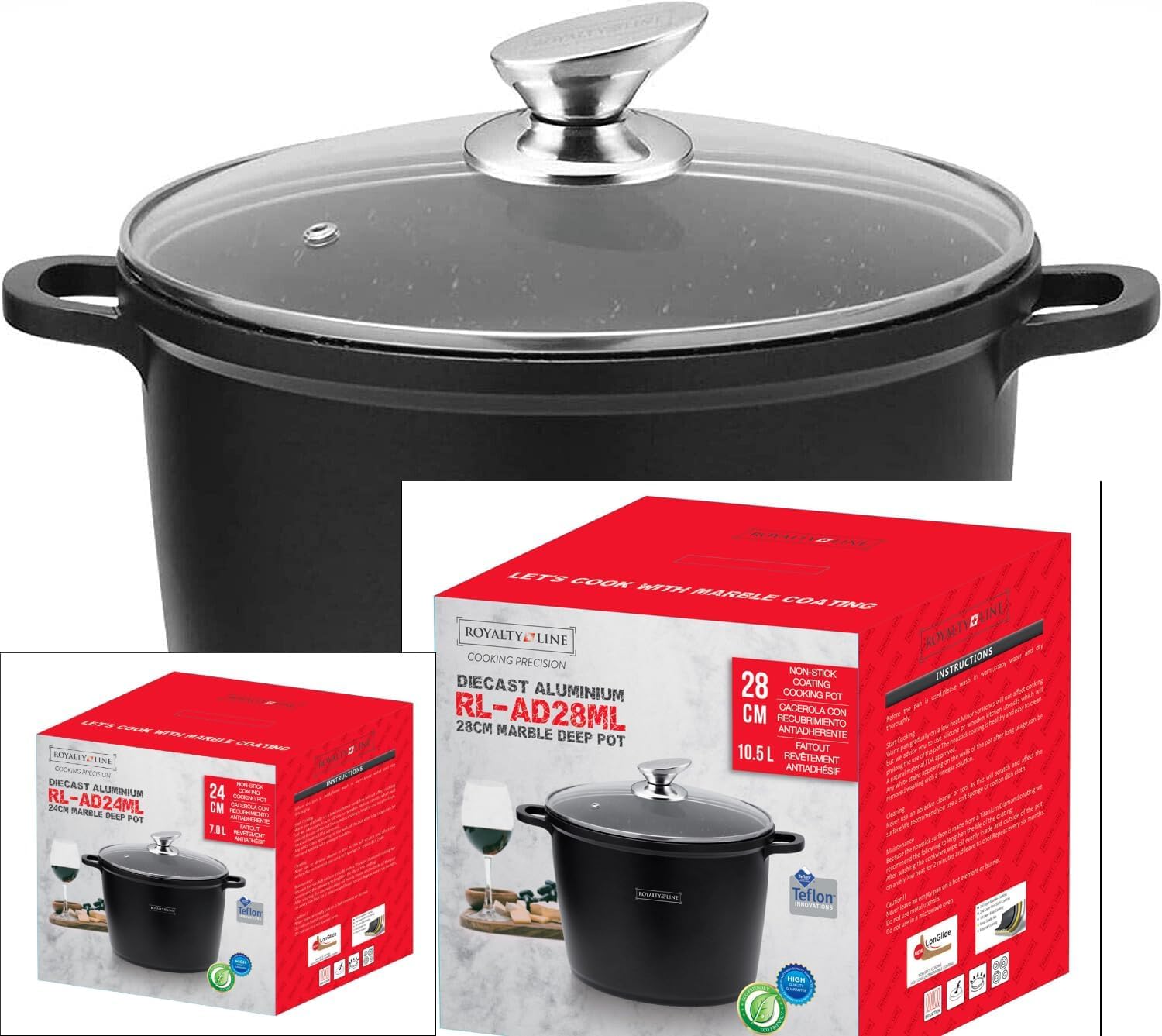 Pentola Alta Royalty Line 7 Litri - Rivistimento Marmo Antiaderente, Coperchio Vetro, Per Induzione - Foto 14