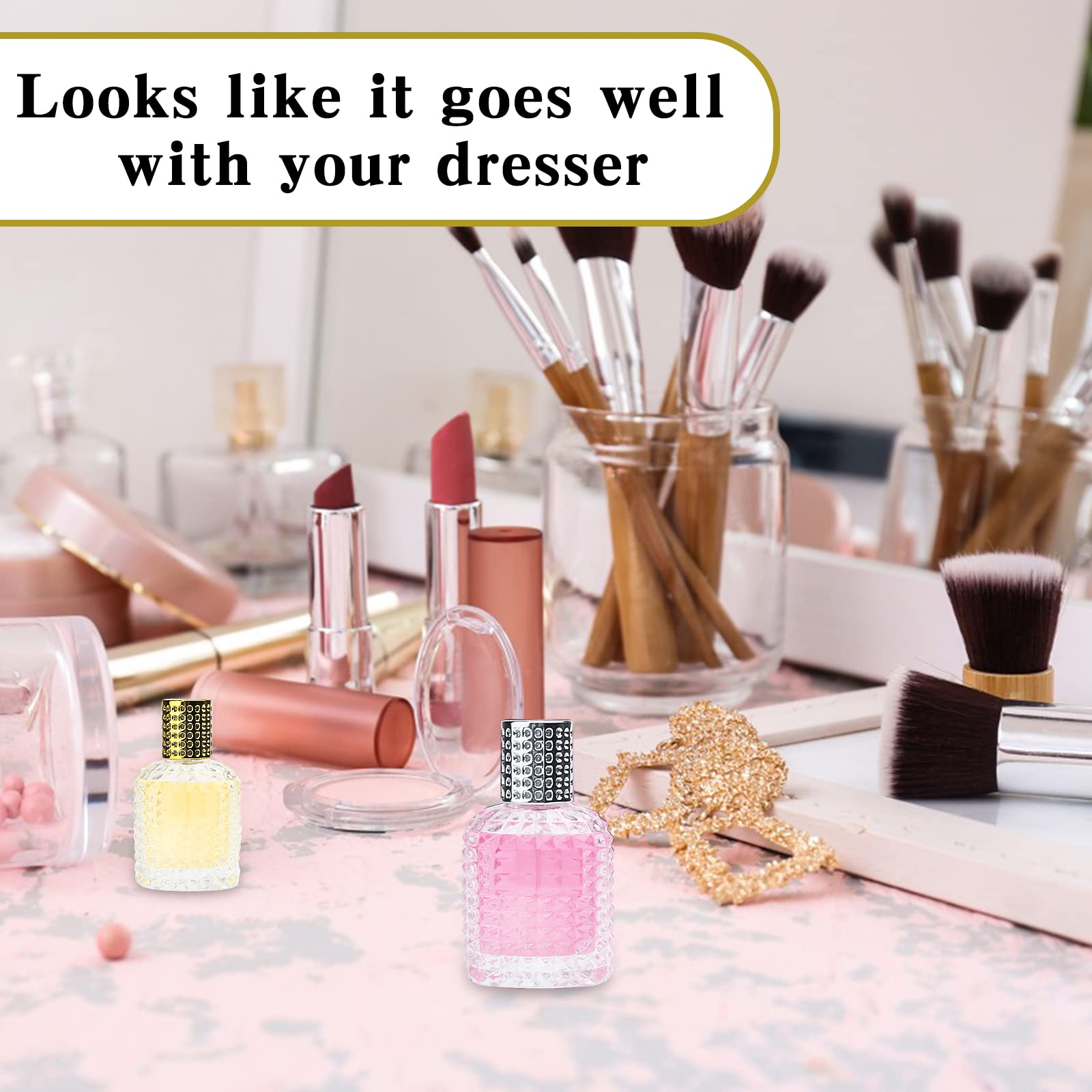GZLFH Parfümzerstäuber Set – 4 Stück Nachfüllbare 30 Ml Glasflaschen, Gold & Silber, Mit 2 Trichtern & 64 Etiketten, Für Reisen & Kosmetik