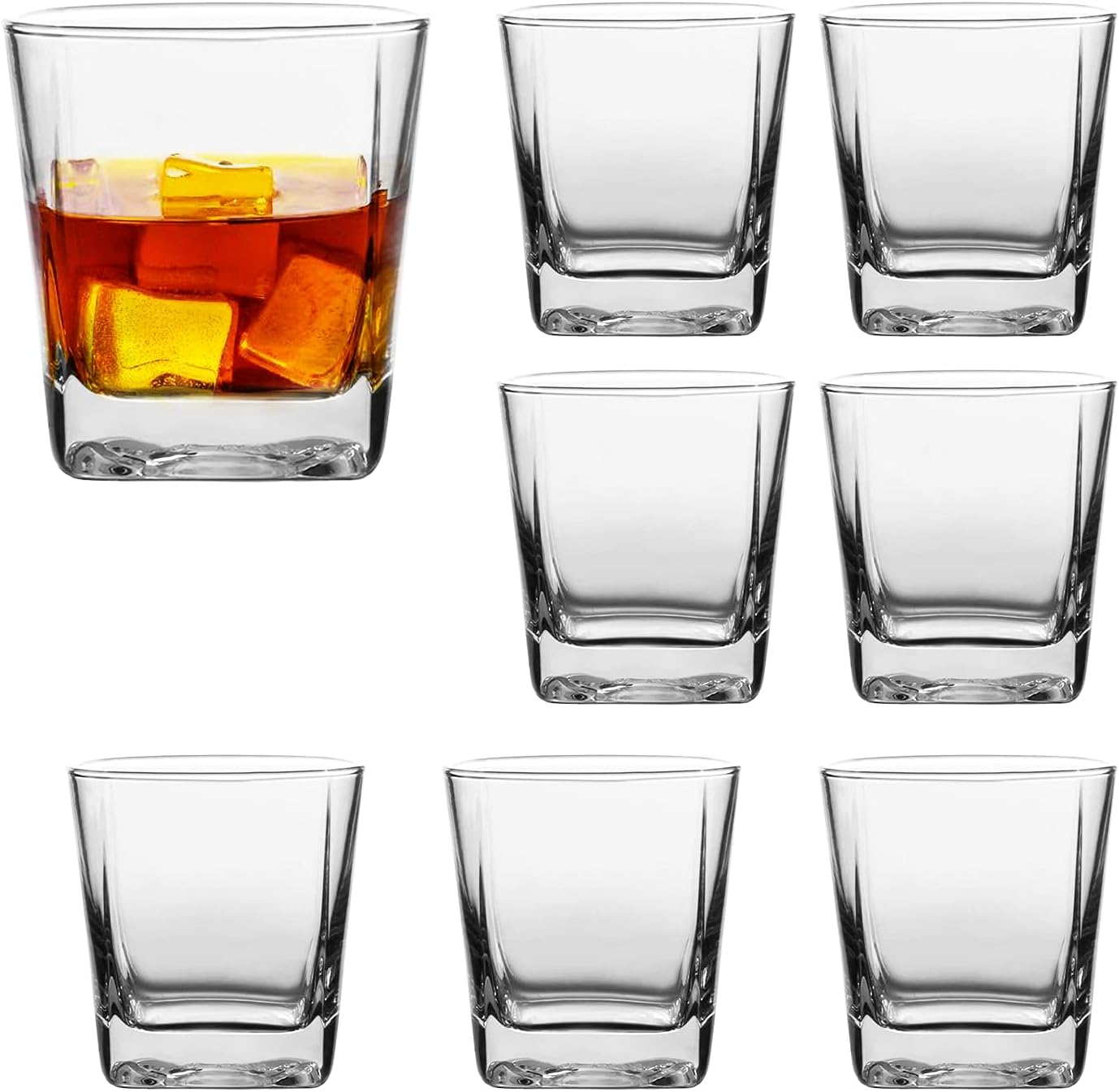 Drinking Glasses Set of 8, Glassware Set Includes 8 Rocks Glasses Heavy Base Glass