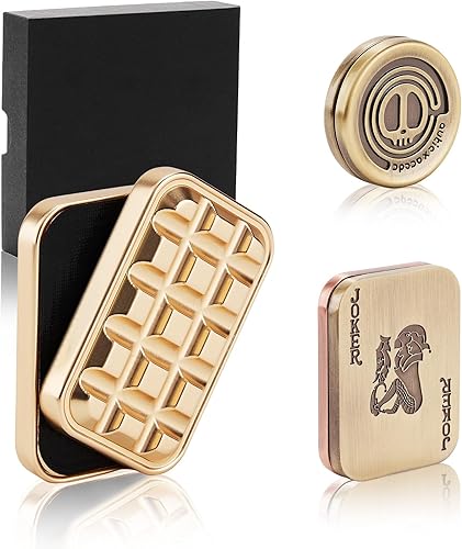 SOWSUN Fidget Slider Toy Suite Paquete de juguetes magnéticos de metal para adultos, 3 piezas deslizantes hápticos Poker Push Card Coin Office,