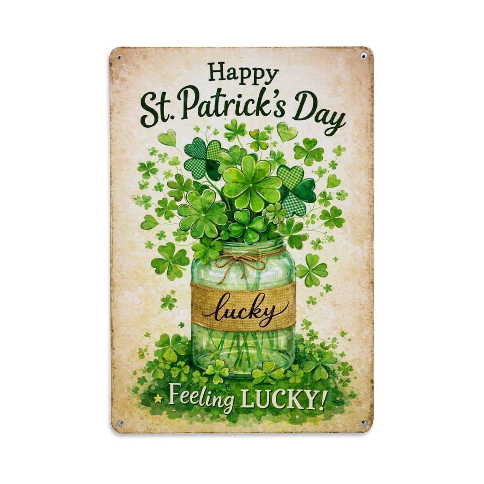 Jdfenggu Vintage Happy St Patricks Day Lucky Retro Metal Tin Sign, Metal Poster For Bar, Home, Man Cave, Kitchen, Laundry Room Art Decor 8X12 Inch