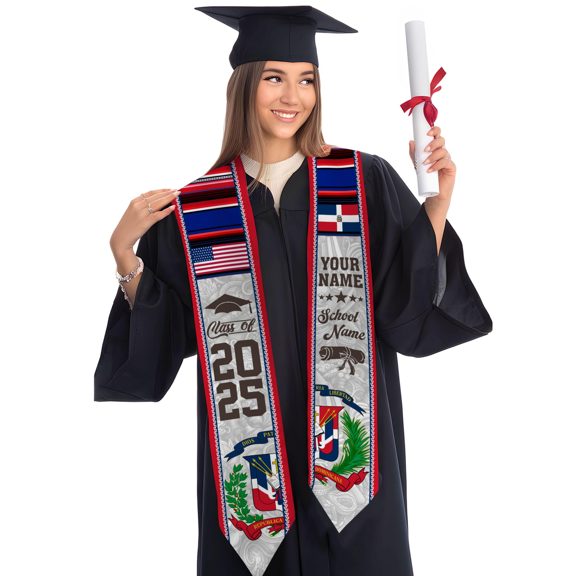 MonkeyVan Custom Dominican Flag Graduation Sash 2025, Dominican Graduation Stole, Dominican Republic Grad Sash Class Of 2025 Dmnc 11