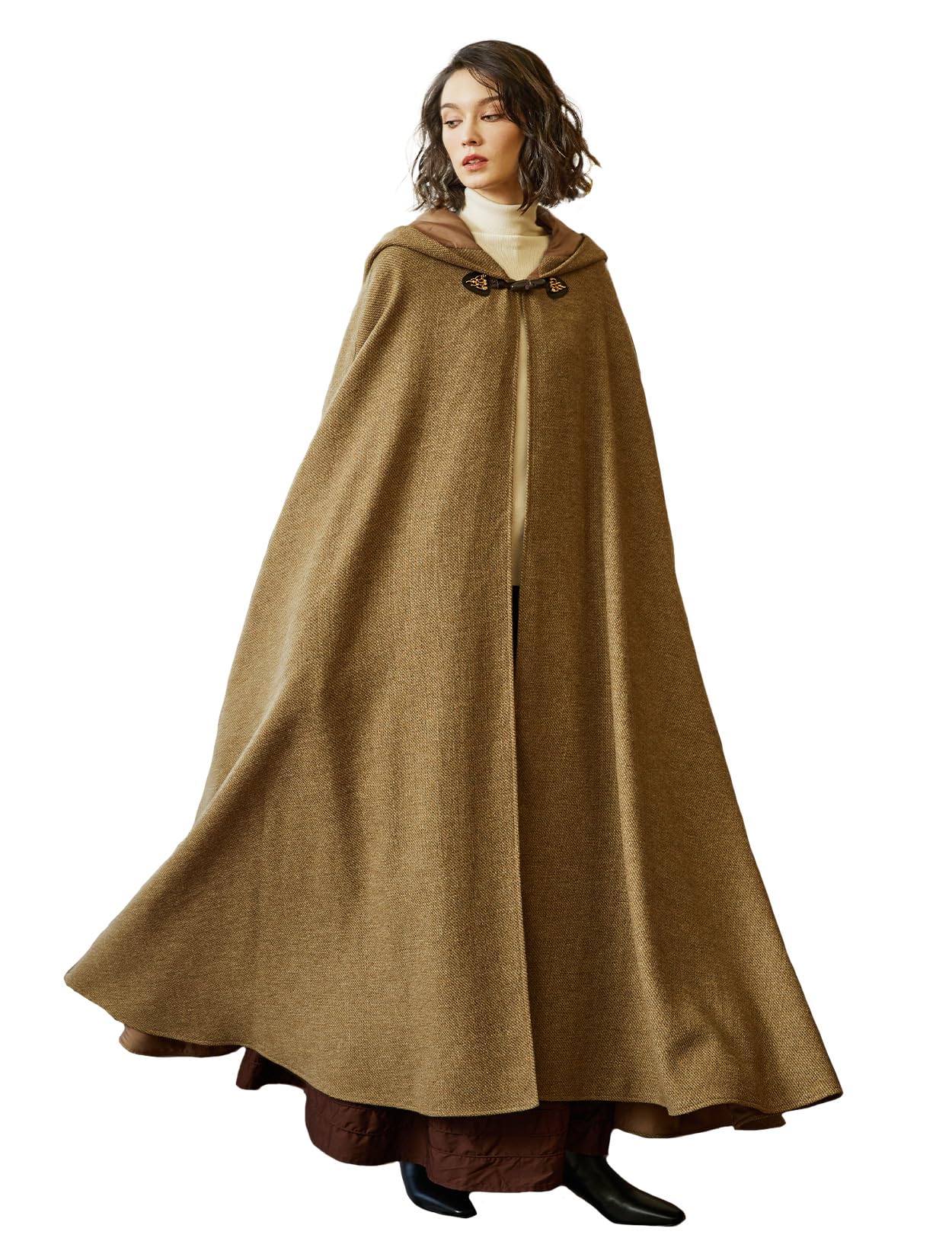 BEAUTELICATE Mittelalter Umhang mit Kapuze Damen Herren Retro Unisex Wollmischung Umhang Cape Lange für Hobbit Kostüm Larp Kleidung Wikinger Halloween Karneval Cosplay Kostüm