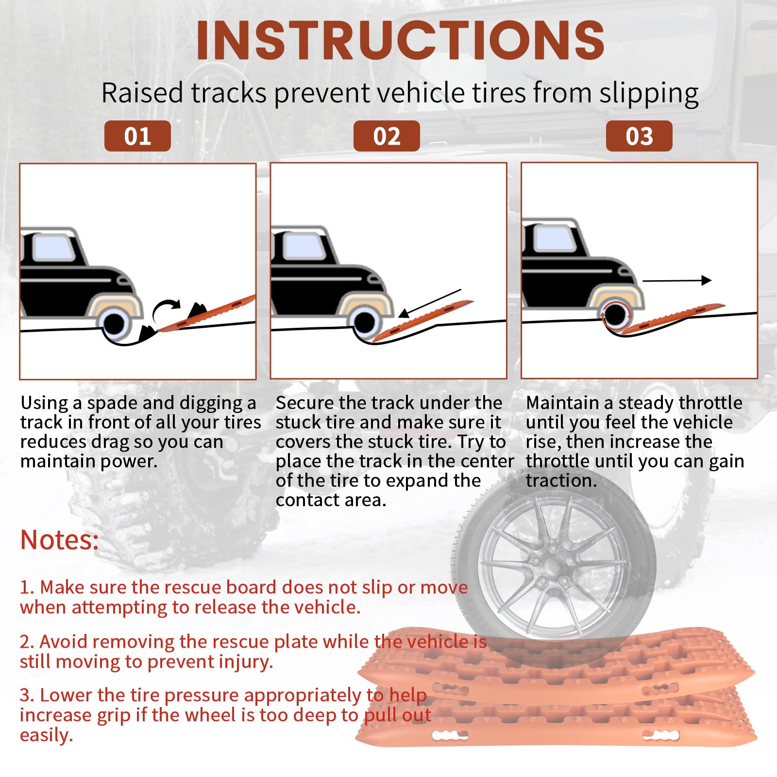 EXLECO 2X Tappetino Trazione Accessori Auto Tavola di Recupero per Piste Offroad Rimorchio Auto Lamiere Sabbia Accessori Fuoristrada Targhe Antiscivolo Piastre Trazione per Sabbia Neve Fango Arancione
