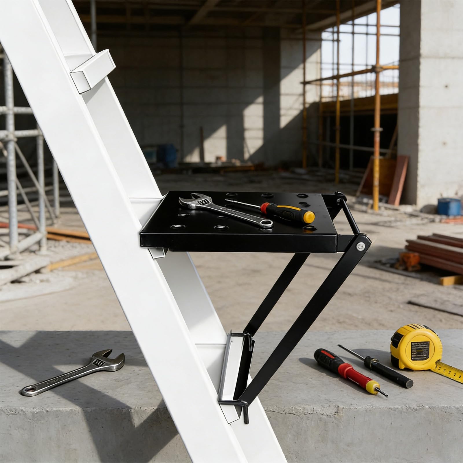 Plateforme d'Échelle Pliable, Capacité de 136kg Plateau de Travail Stable et Antidérapant Plateforme en Métal pour Peintres Outils et Bricolage (Noir)