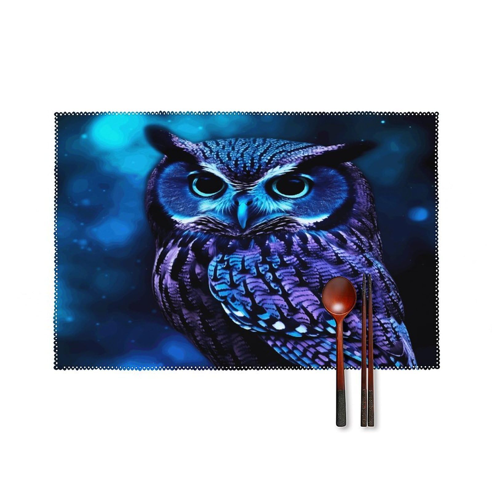 Blue Owl Placemats Set of 6 Washable Heat Resistant Non-Slip Place Mats Easy Clean Table Protective Placemats Farmhouse Decorate Dining Table Mat for Kitchen 12X18In