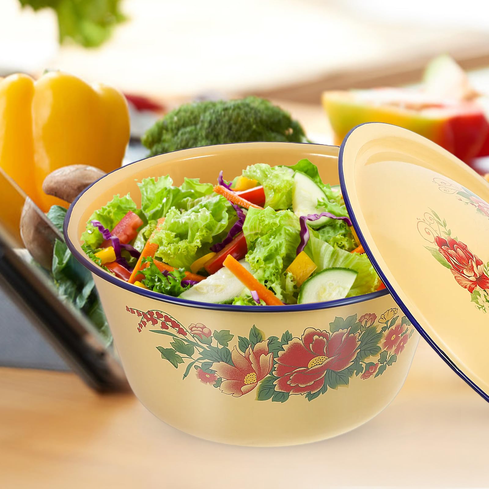 BESTonZON Casserole Émaillée Couvercle Grosse Capacité en Émail, Marmite à Soupe Économe en Énergie Cuisine, Ralentit la Dissipation de Chaleur Plusieurs styles