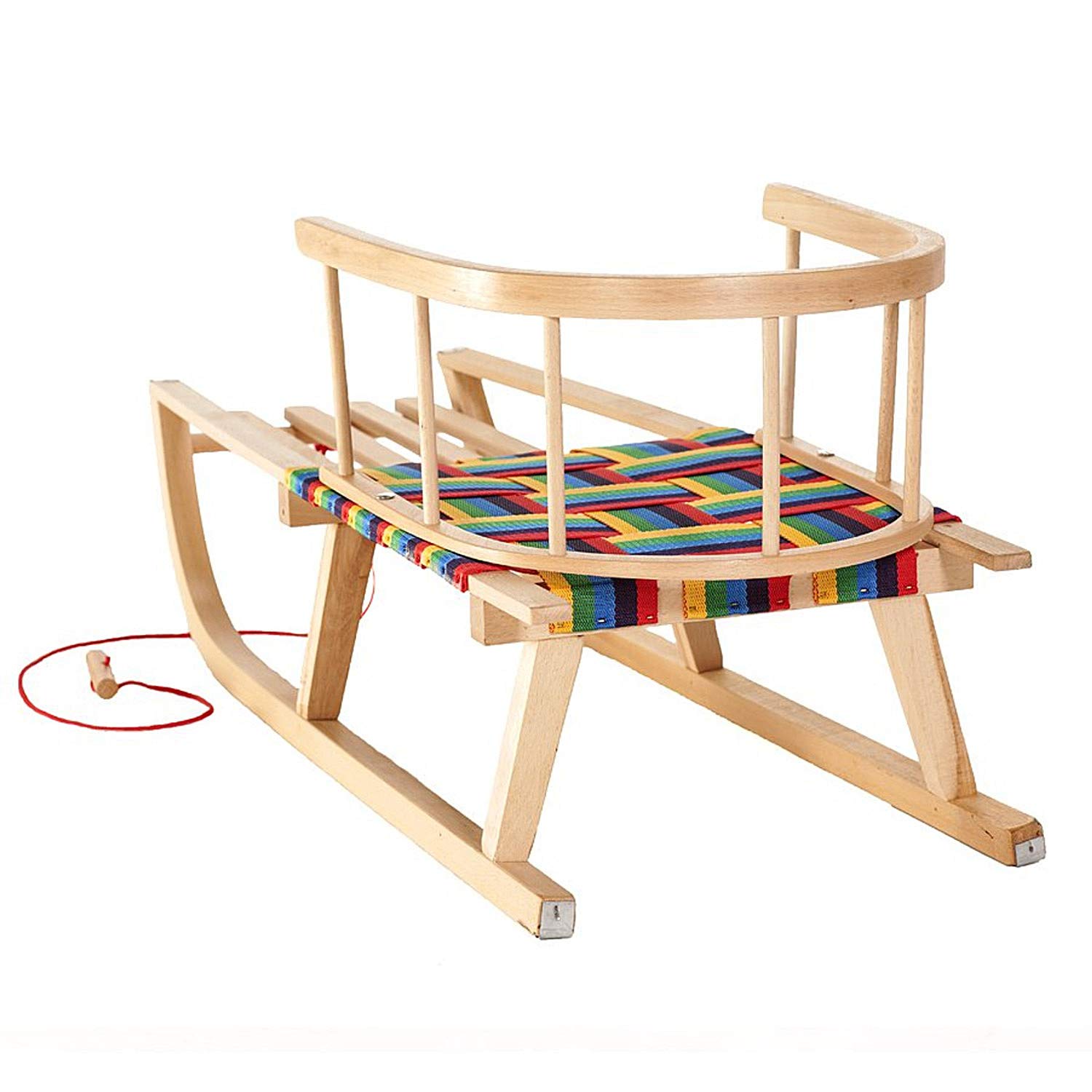 Trineo de Madera de Haya con Cuerda para Niños Multicolor - Trineo de Invierno Robusto